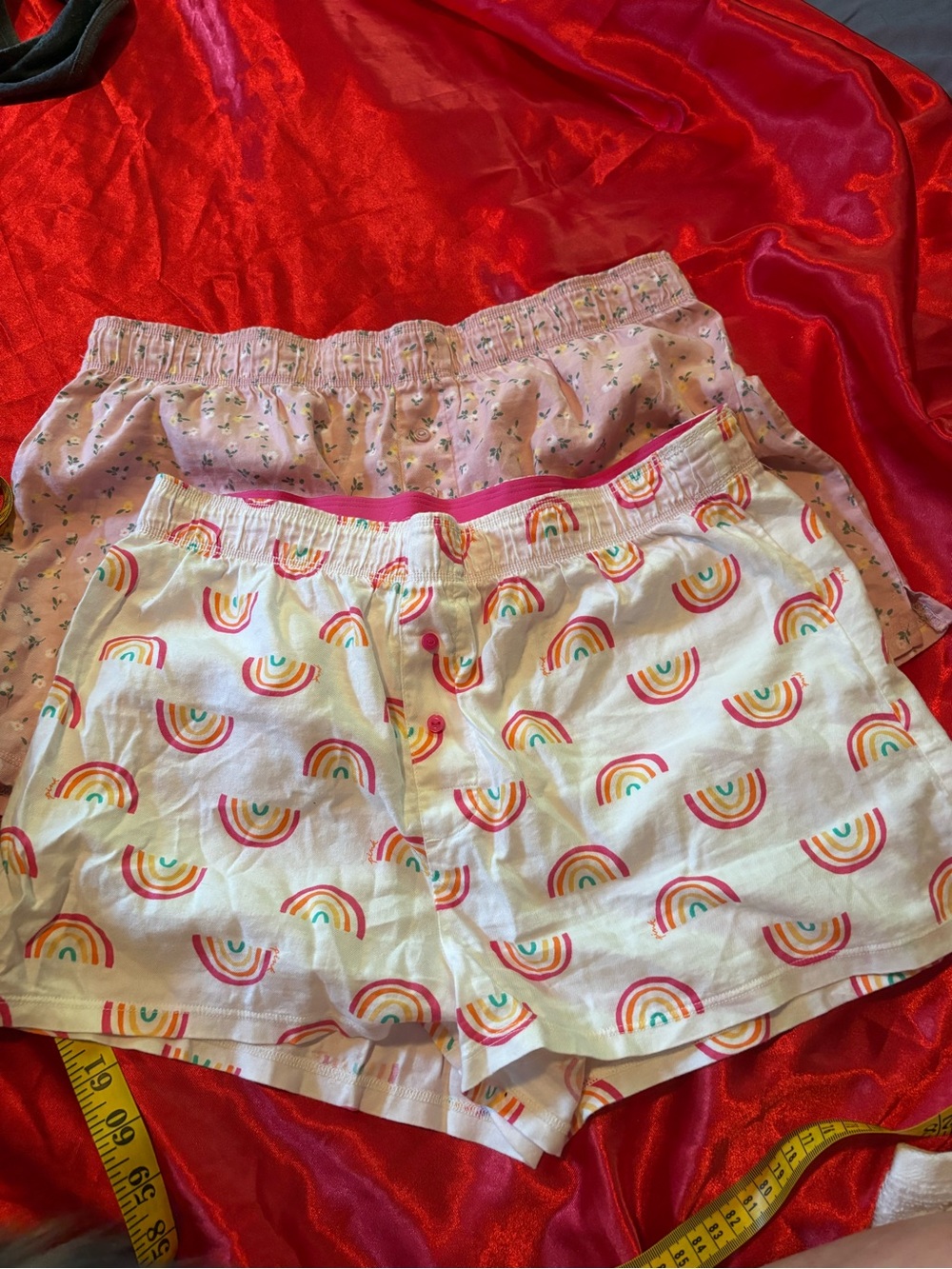 PINK Victoria's Secret White Rainbow Print Lounge Shorts with Pink Waistband